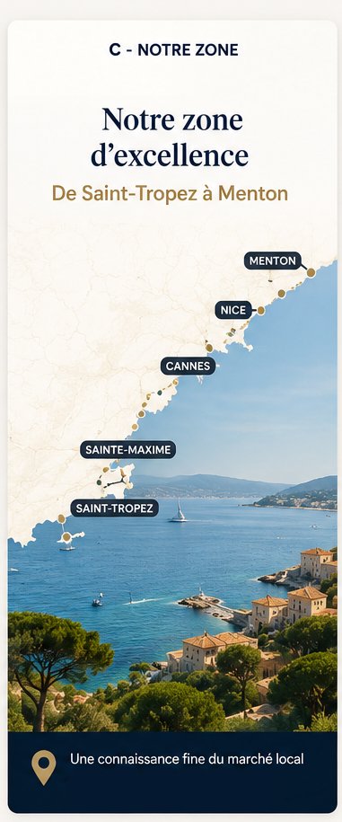 Carte de la zone d'excellence OasyLoc de Saint-Tropez à Menton sur la Côte d'Azur